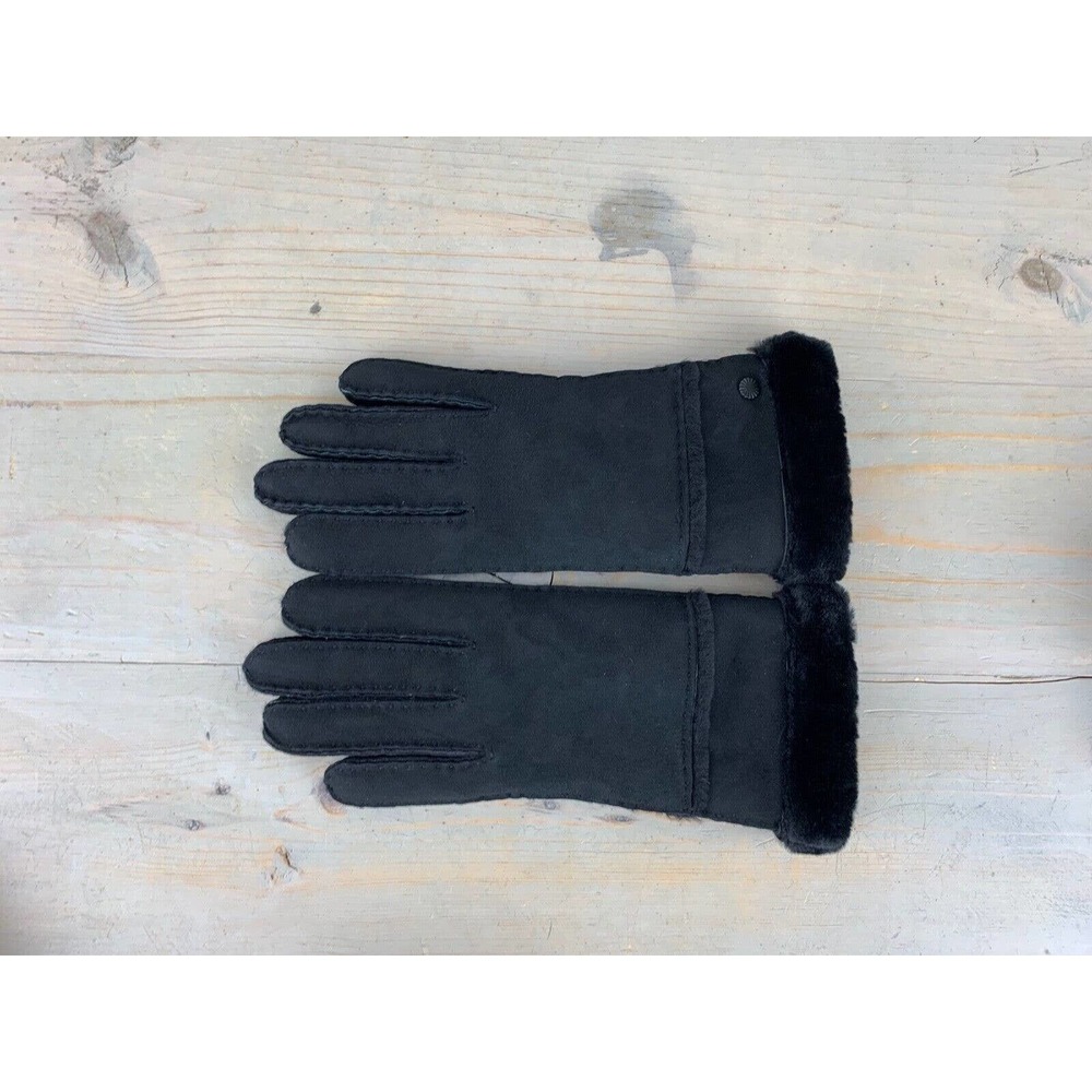 UGG black SHEEPSKIN EXPOSED SLIM TECH GLOVES WOMENS LARGE NWT - Picture 4 of 12
